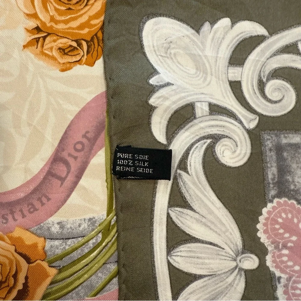 Authentic Christian Dior Silk Scarf with Orange and Gray Accents - Picture 3 of 10